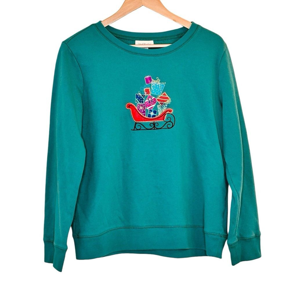 90s Vintage I.B. Diffusion Womens Christmas Sweatshirt Size L ‎ Embroidered